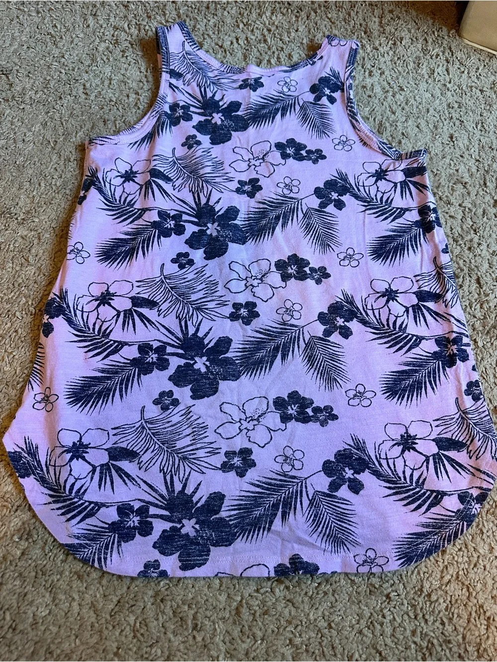 Justice Light Purple  Tank Top with Navy Floral Print Girls Size Large